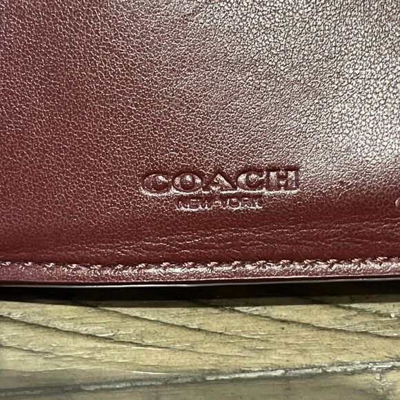 Coach Wallet Leather Organizer Trifold bilfold Cardinal Red Dark Burgundy F34868 - Picture 5 of 10